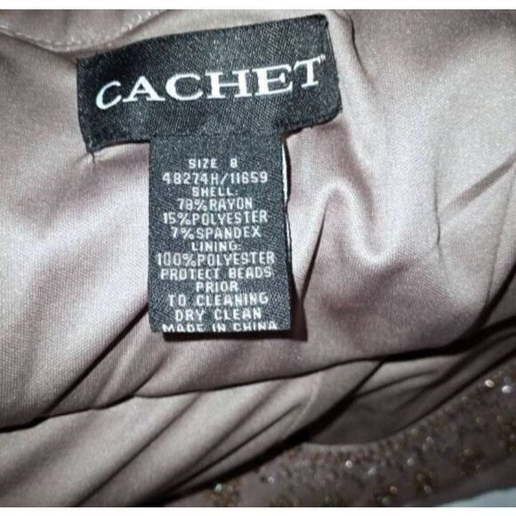 CACHET VINTAGE CHAMPAGNE PLEATED BEADED NECKLINE DRESS. SZ.8 EUC. - Picture 7 of 7